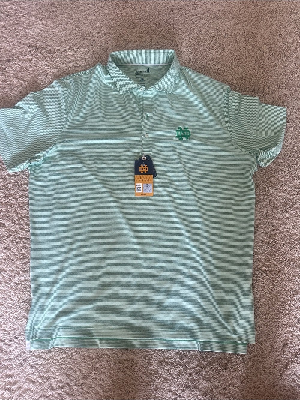 Johnnie-o Notre Dame Men’s Green Striped Performance Polo Sz XL NWT